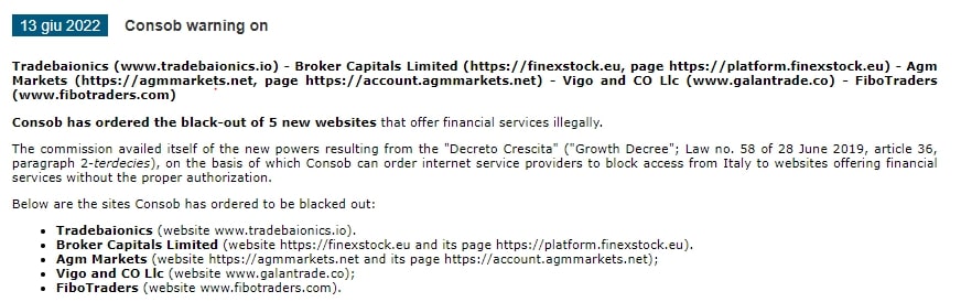 Consob Blacklisted Brokers