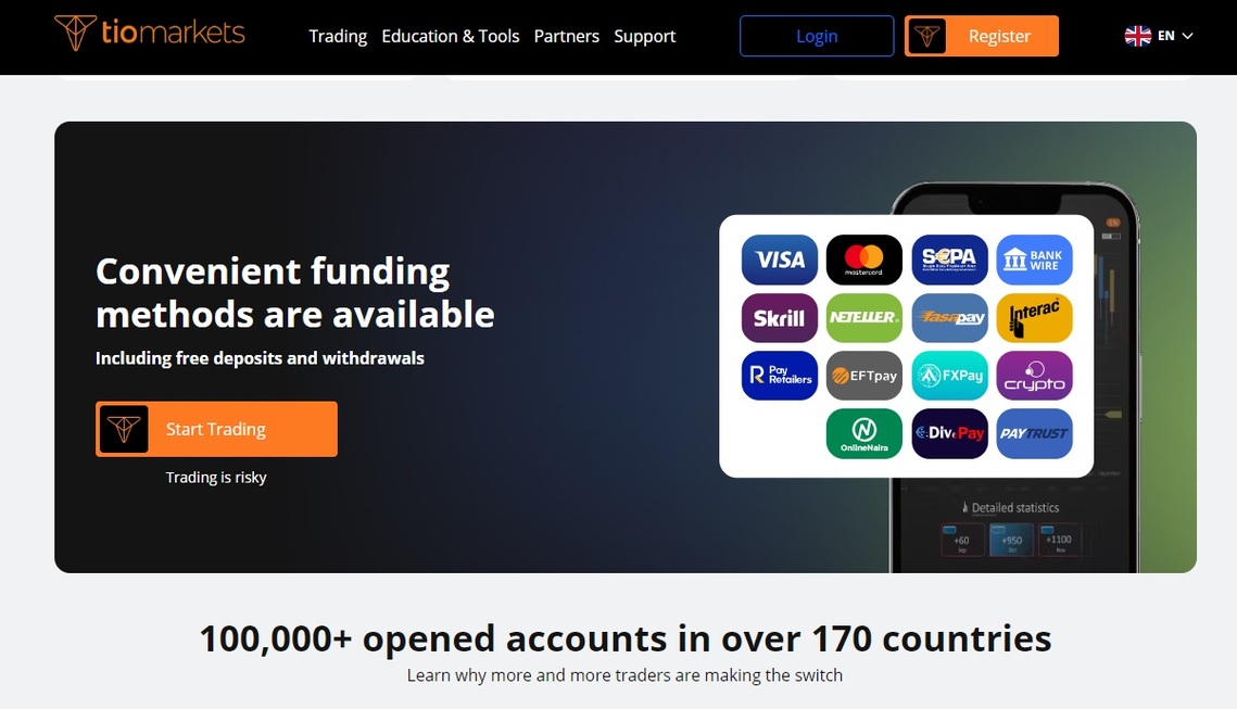 TIO Markets deposit and withdraw methods