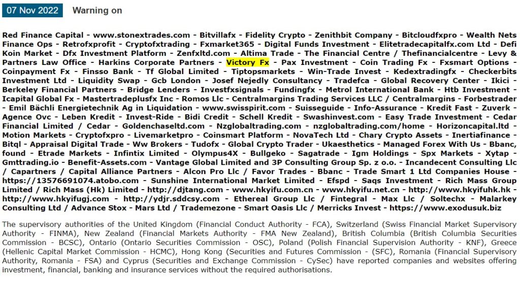 CONSOB warning on Victory FX