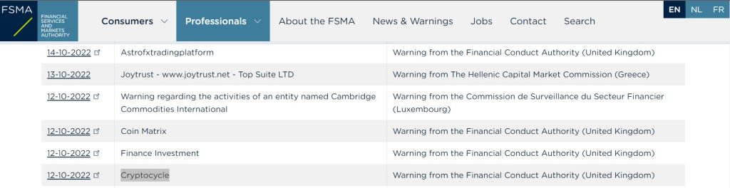 FSMA warning on Cryptocycle