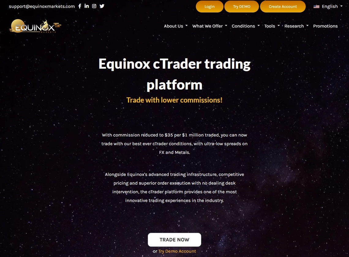 Equinox cTrader trading platform