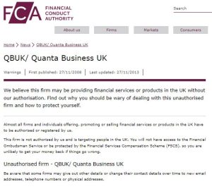 FCA warning on Quanta Trade