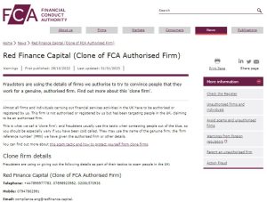 FCA warning on Red Finance Capital