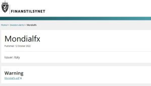 Finanstilsyne Warning on MondialFx