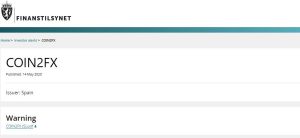 Finanstilsynet warning on Coin2FX