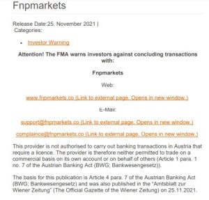 Finanstilsynet warning on FNPMarkets