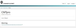 Norwegian Finanstilsynet warning on CMTPRO