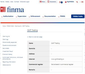 Finma warning on GMT Trading