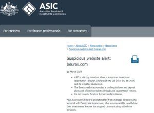 ASIC warning on Beurax