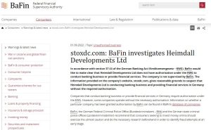 BaFin warning on StoxDC