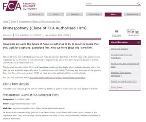 FCA warning on PrimeSpotWay