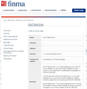 Finma warning on Smart Trade Group