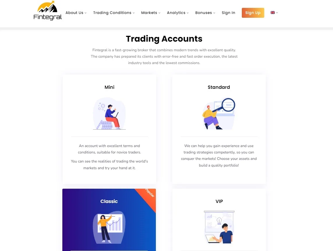 Fintegral trading Account Types