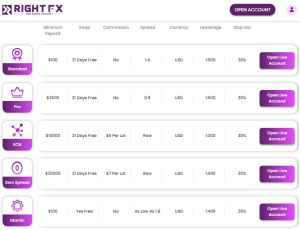 RightFX Account Types