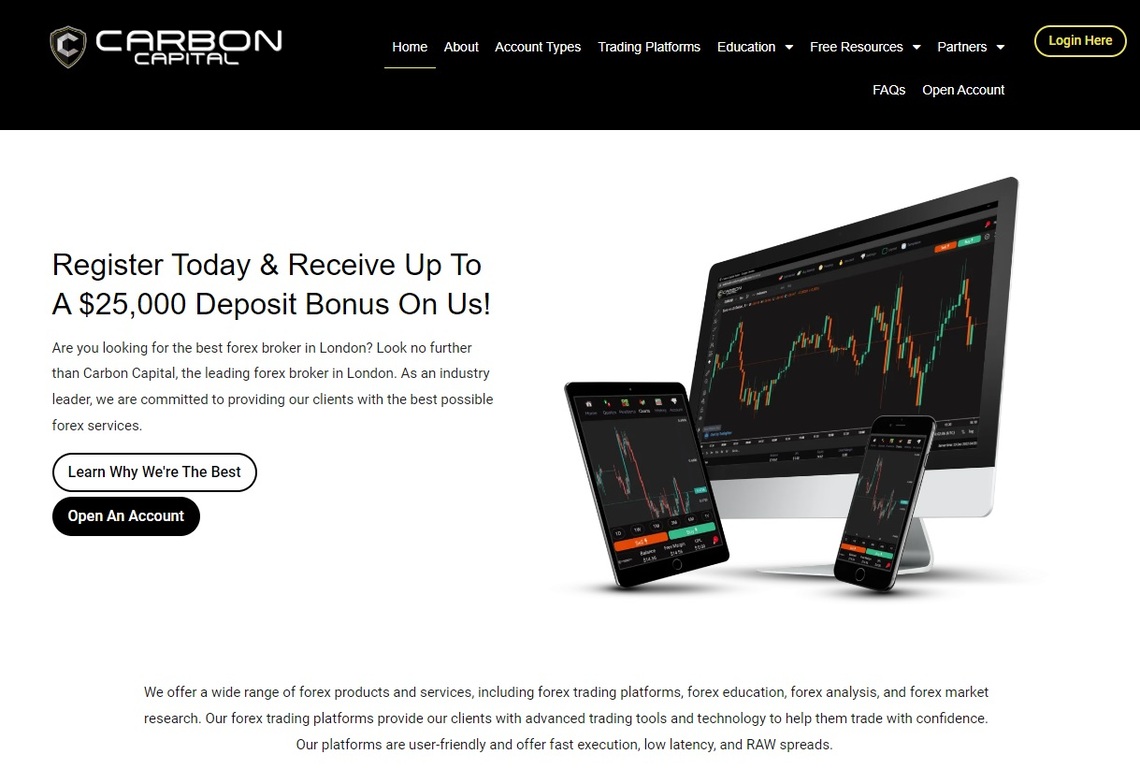 CarbonCapitalFX  review: Screenshot of the primary trading platform interface