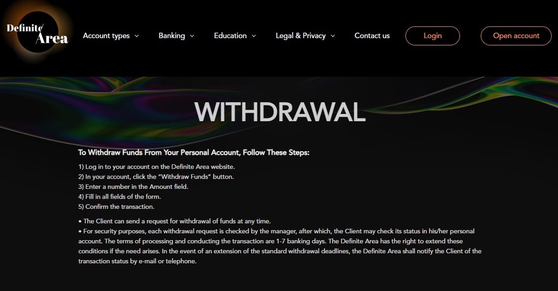 Overview of a Definite Area' fast and secure withdrawal proces