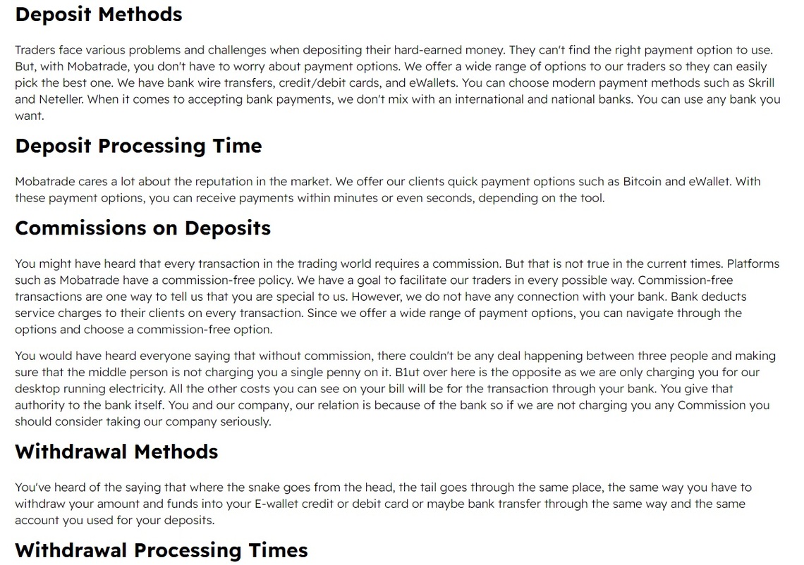 MobaTrade review: A comprehensive image of the various withdrawal options available.