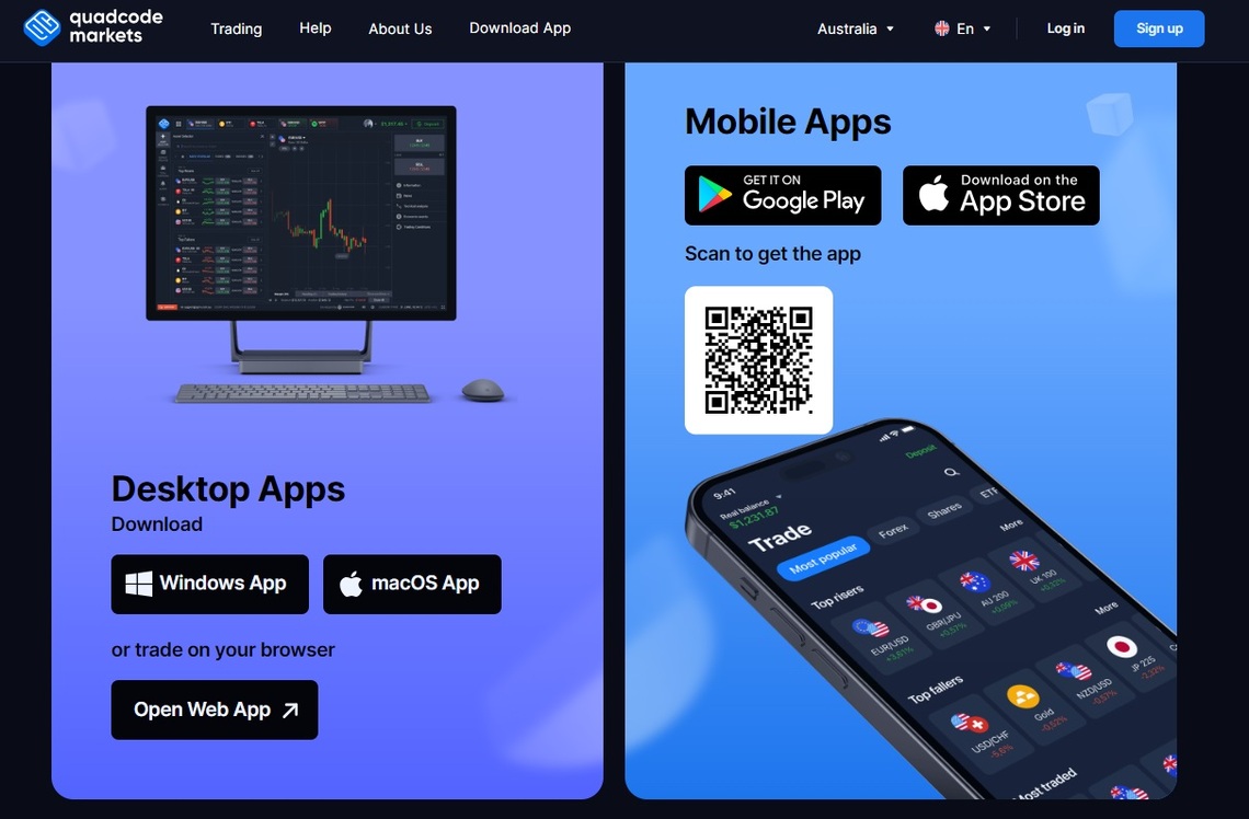 Quadcode Markets mobile app and descktop applications