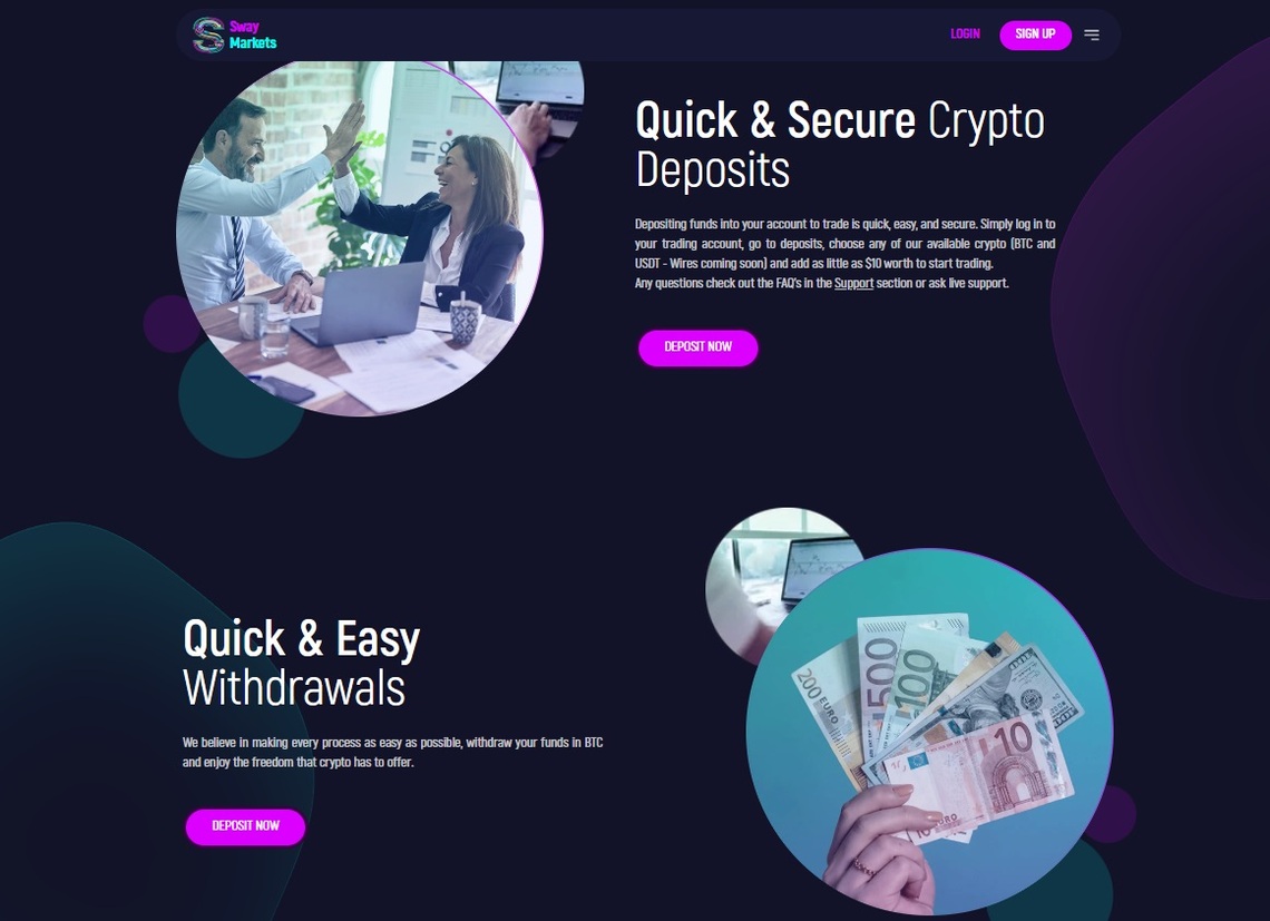 Sway Markets review: A comprehensive image of the various withdrawal options available