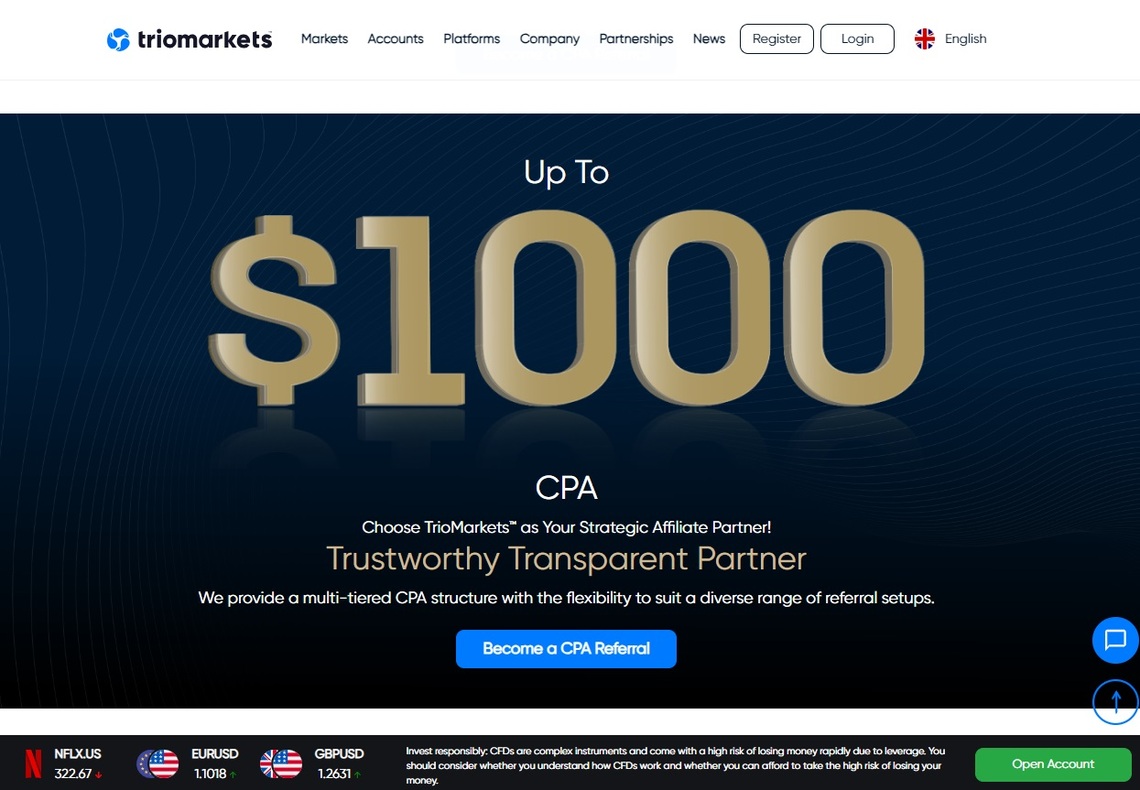 Triomarkets provide a multi-tiered CPA structure with the flexibility to suit a diverse range of referral setups