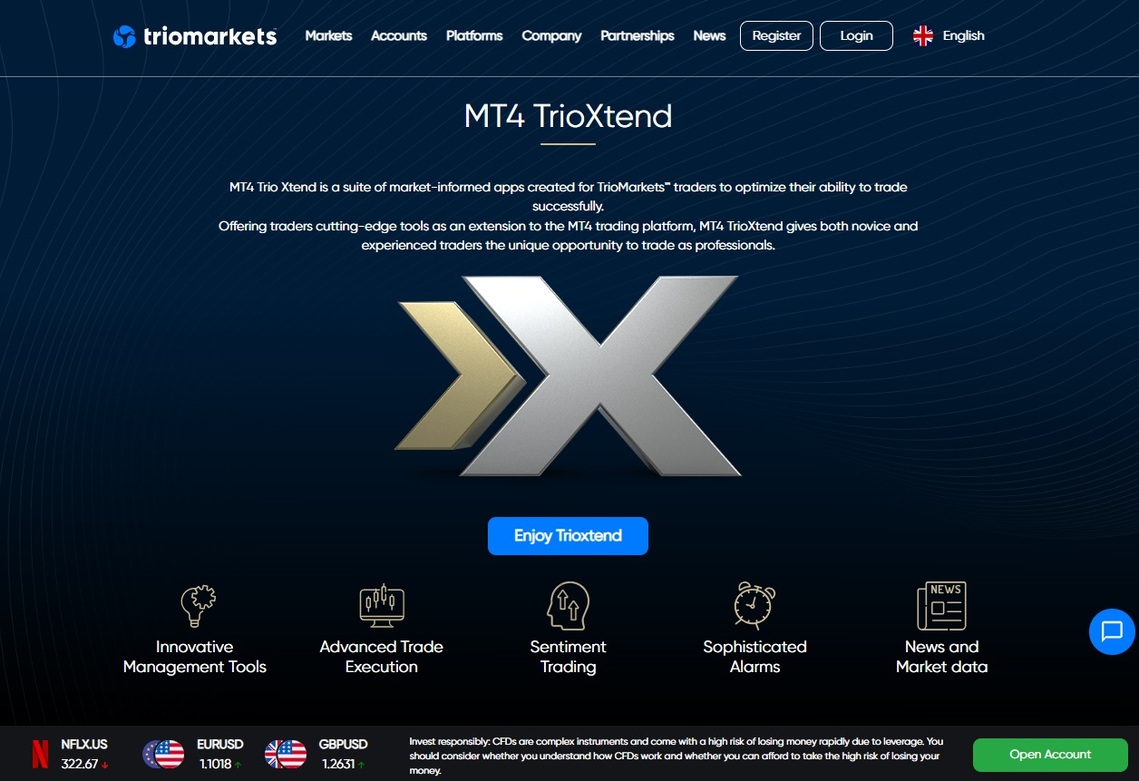 Overview of a Triomarkets' available trading platforms and their features