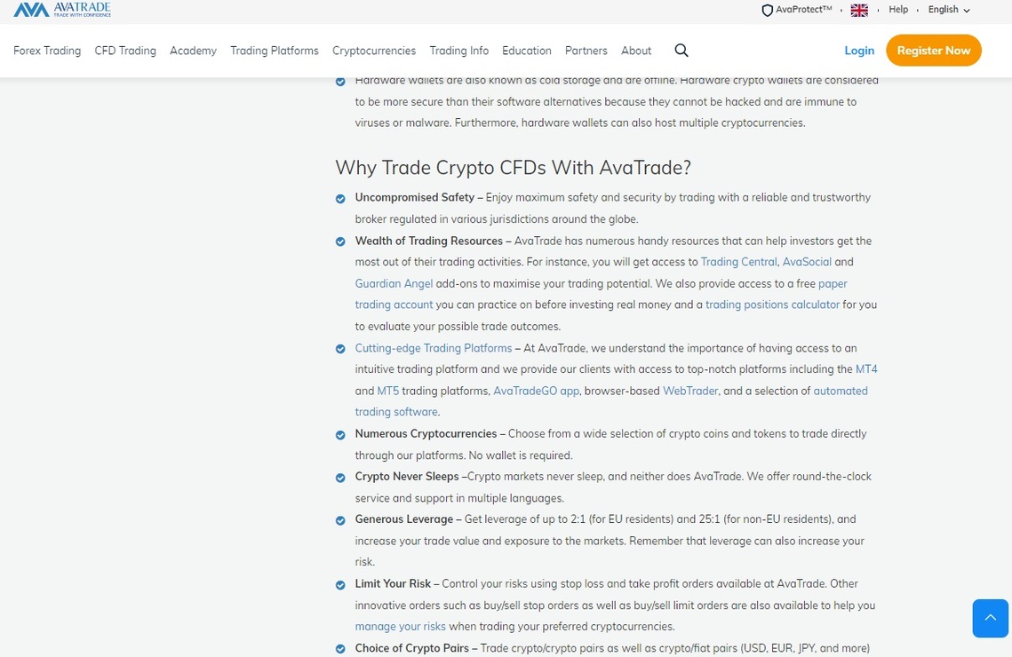 AvaTrade trading assets: crypto trading