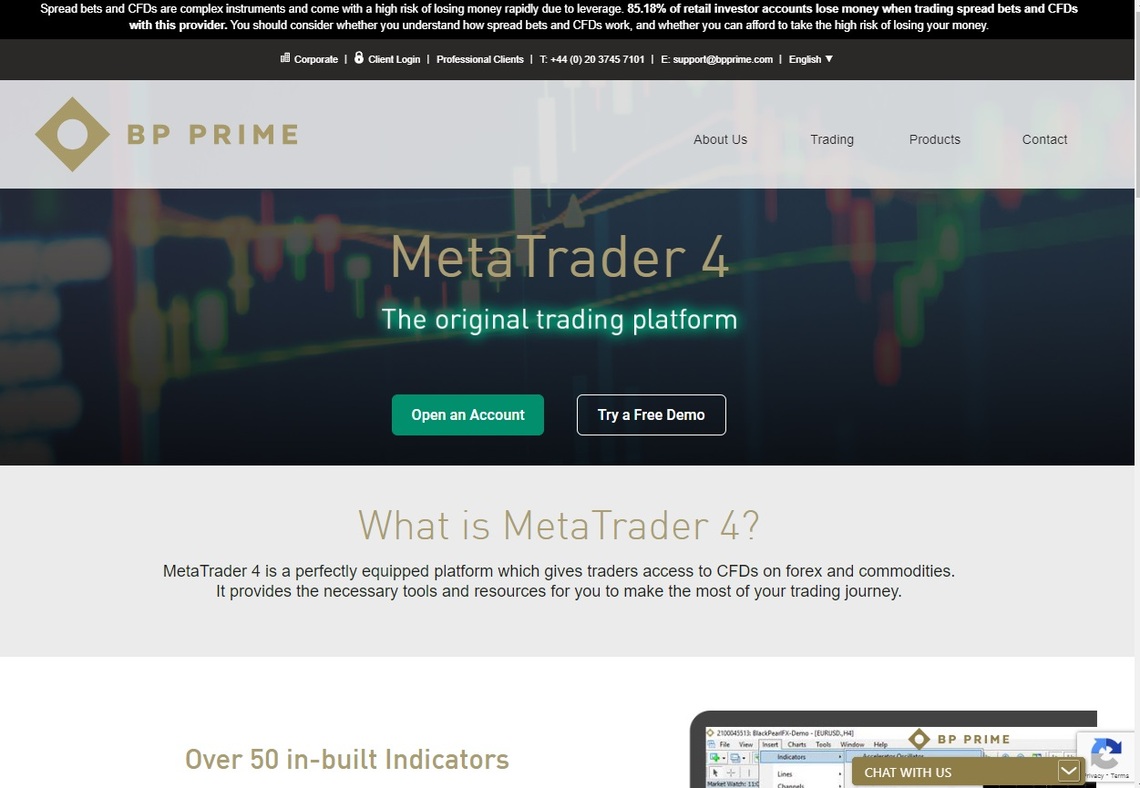 Display of BP Prime' web-based trading platform in the review