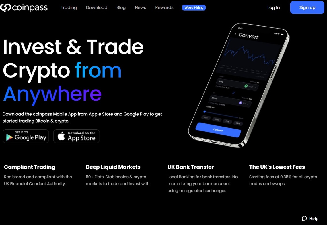 Coinpass review: Snapshot of their user-friendly trading platform interface