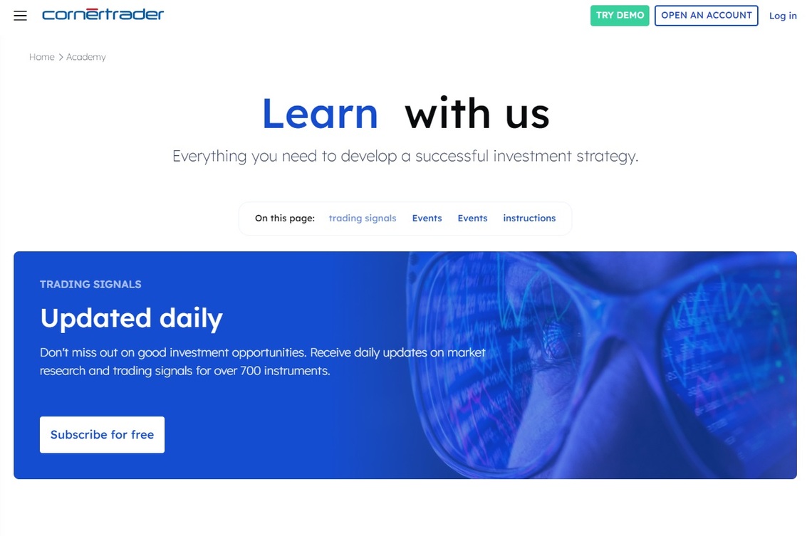 CornerTrader Education section