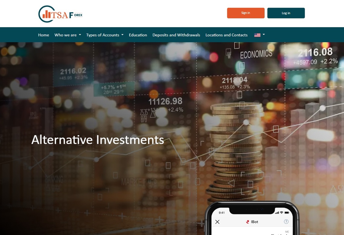TSAForex review: home page screenshot