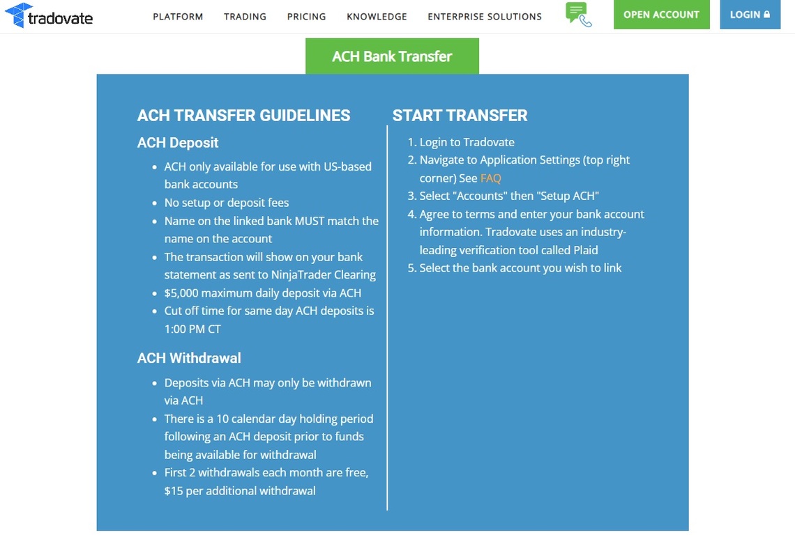 Detailed image of  Tradovate' flexible withdrawal options in the broker review