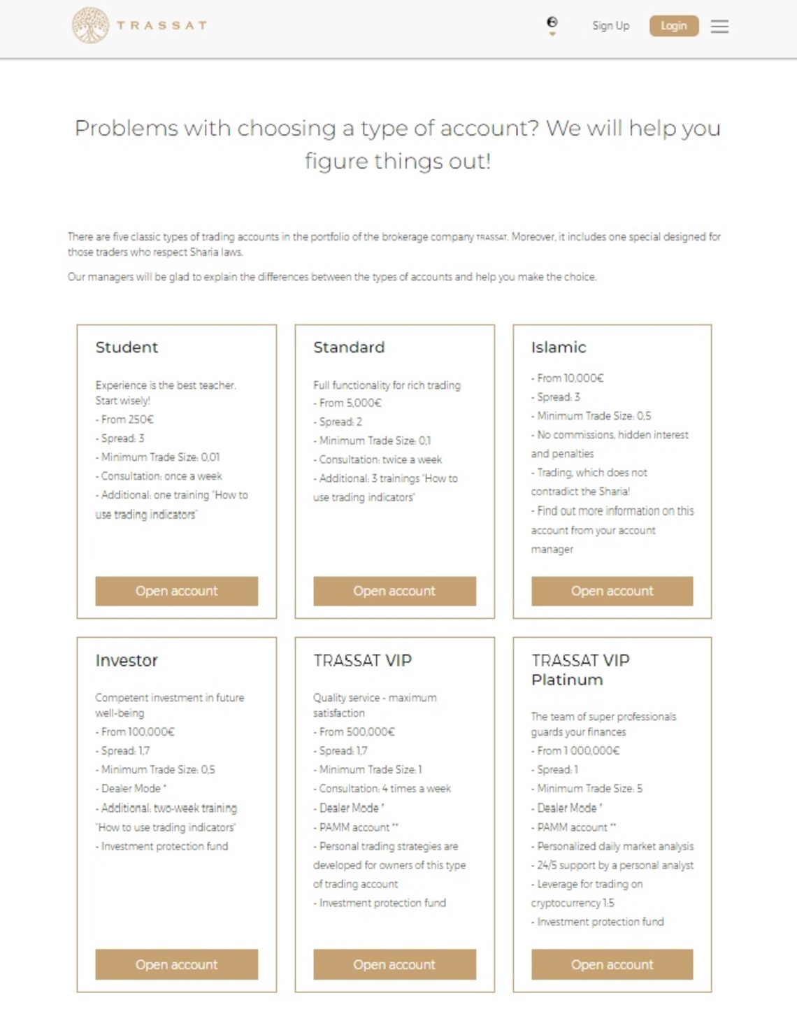 A visual breakdown of Trassat' diverse account types in the review