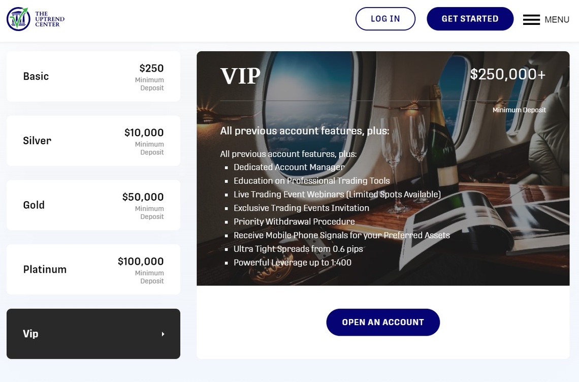 Uptrend Center  review: A detailed layout of their multi-tier account offerings