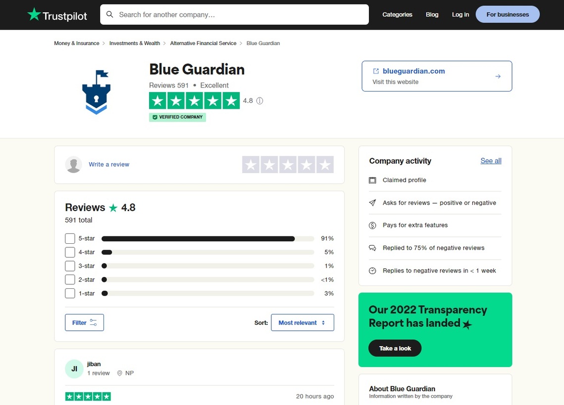 Blue Guardian trustpilot reviews