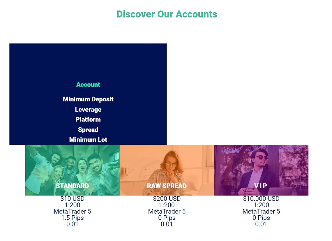 A visual guide to the ELV Markets's diverse account type offerings and benefits