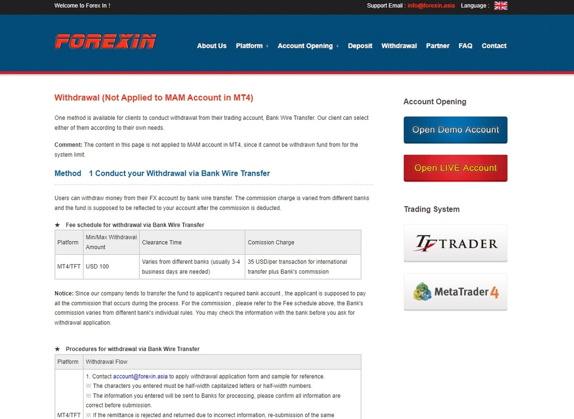 Detailed image of ForexIn' flexible withdrawal options in the broker review.