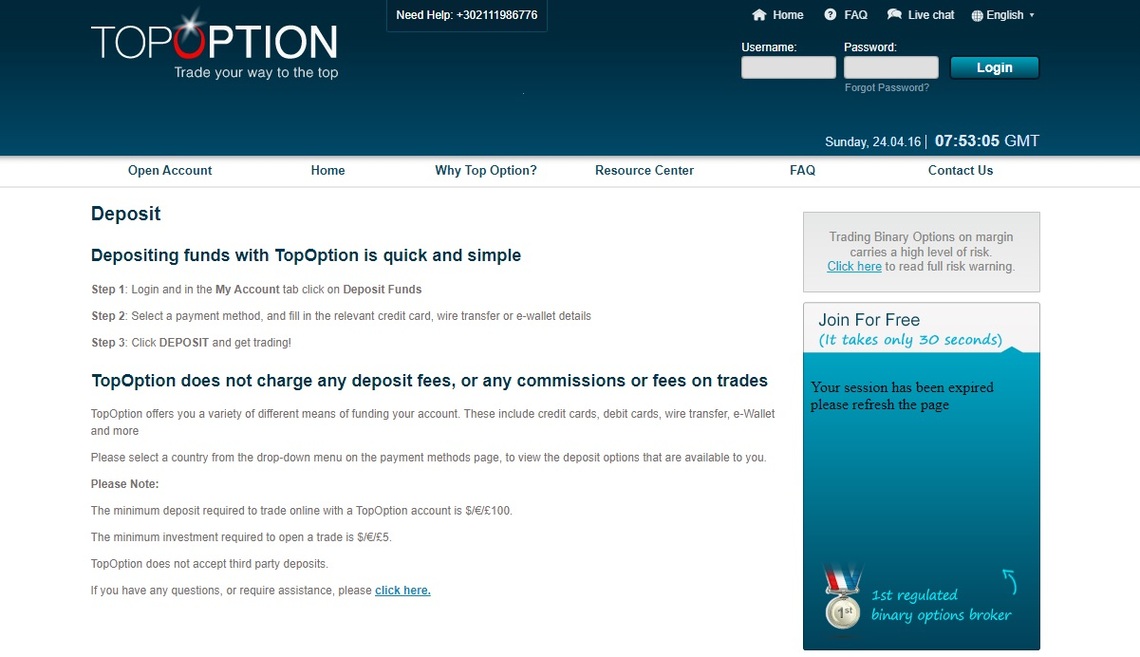 TOPOPTION deposit  options